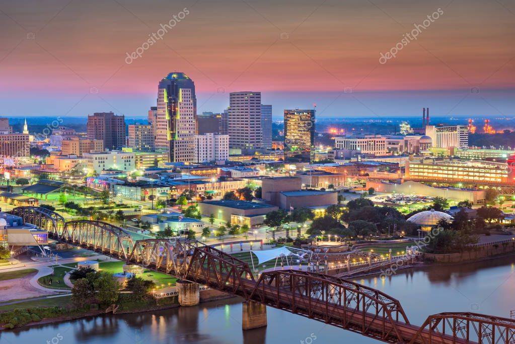 Scenic Louisiana city riverfront at sunset